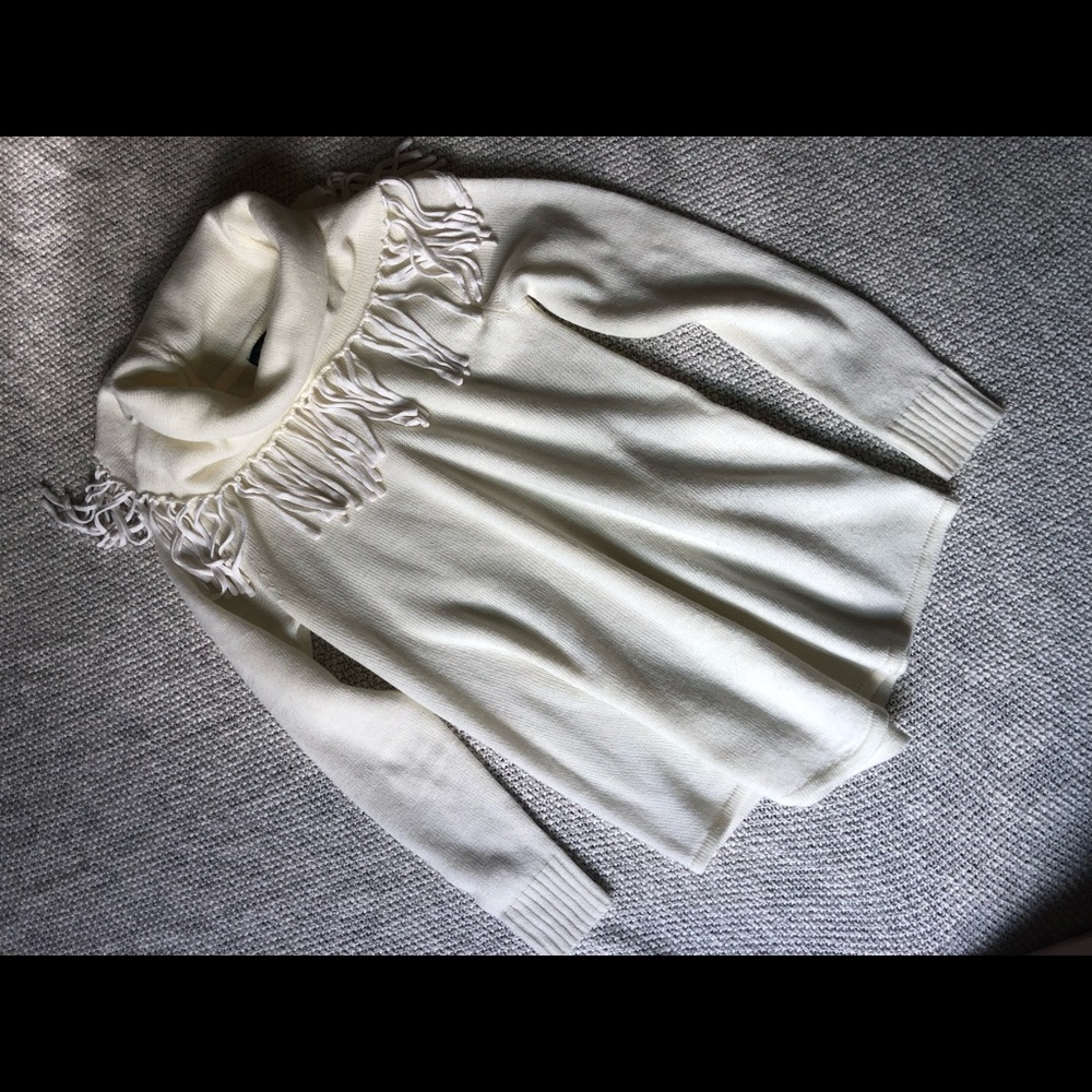 Fringe cowl neck sweater